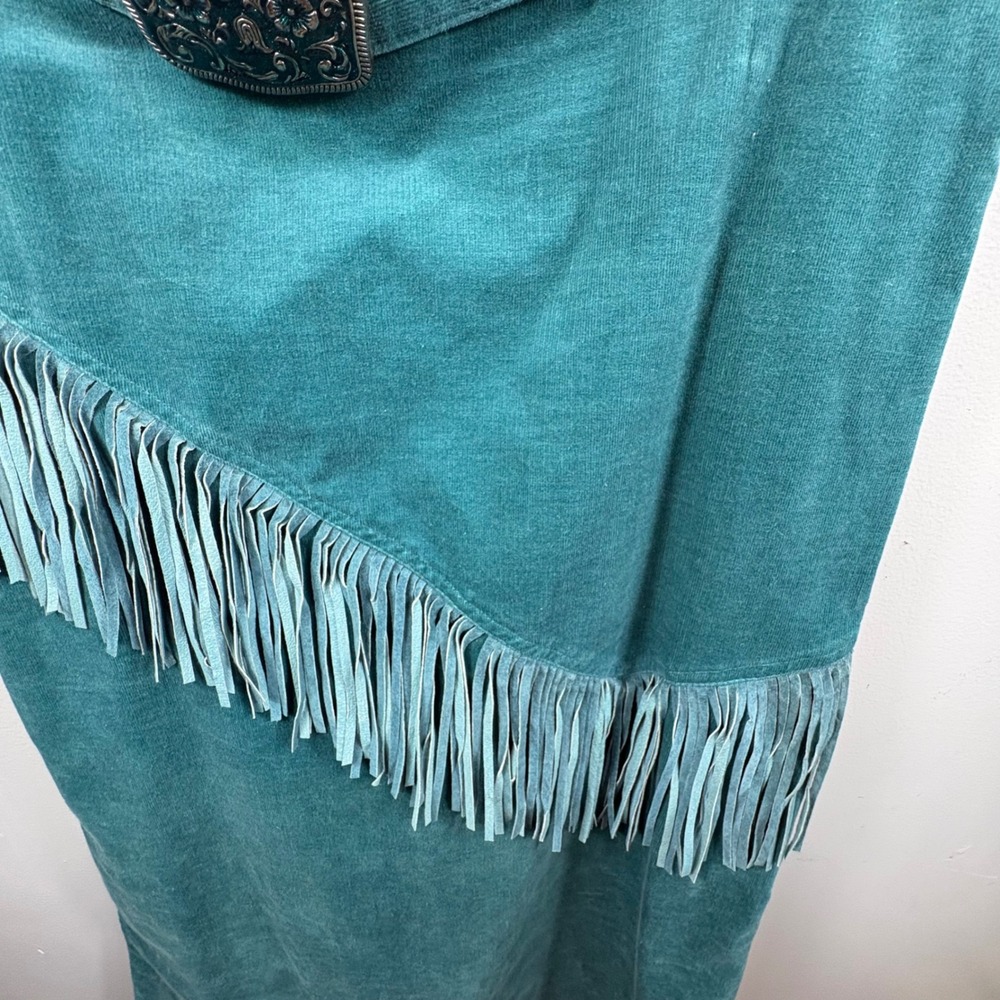 Vintage Teal Corduroy Western Fringe Skirt Set Embroidered Cowgirl 8/12 - Picture 13 of 16